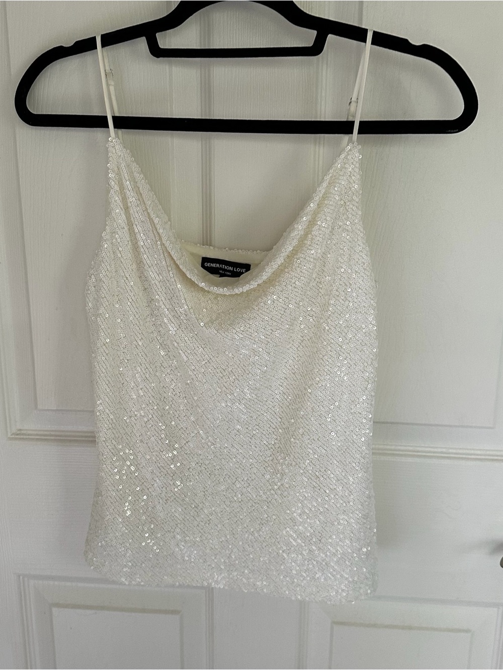 Generation Love White Sequin Cowl Neck Camisole Women’s XS Bridal Sparkle